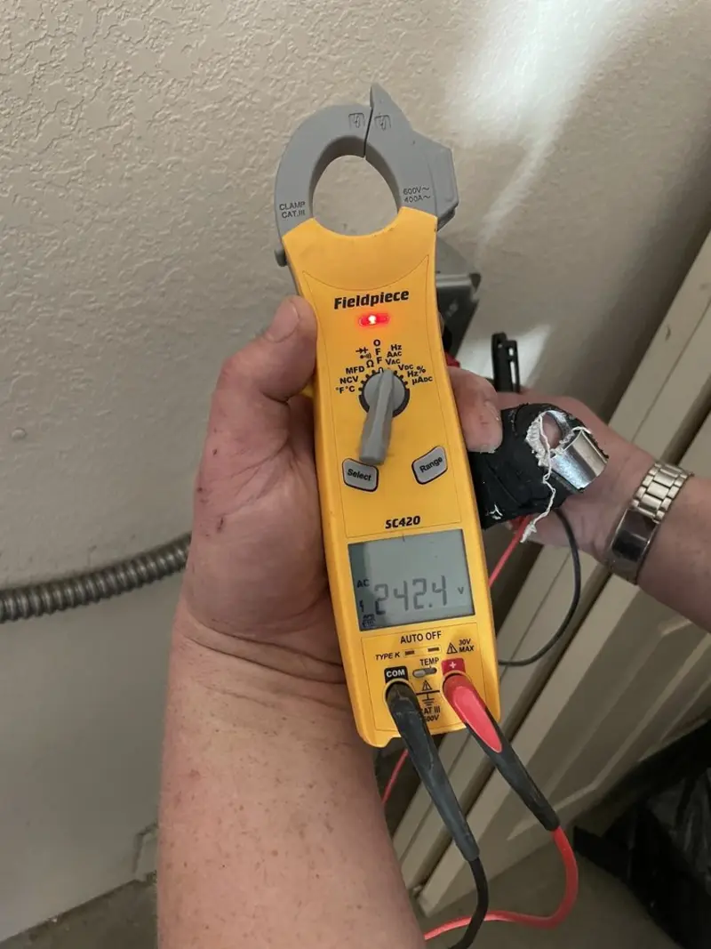 Voltage testing with clamp meter during Circuit Breaker Repair in Whitewater